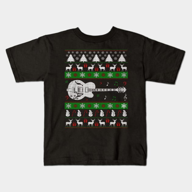 Electric Guitar Ugly Christmas Sweater Happy Holidays Kids T-Shirt by BoongMie